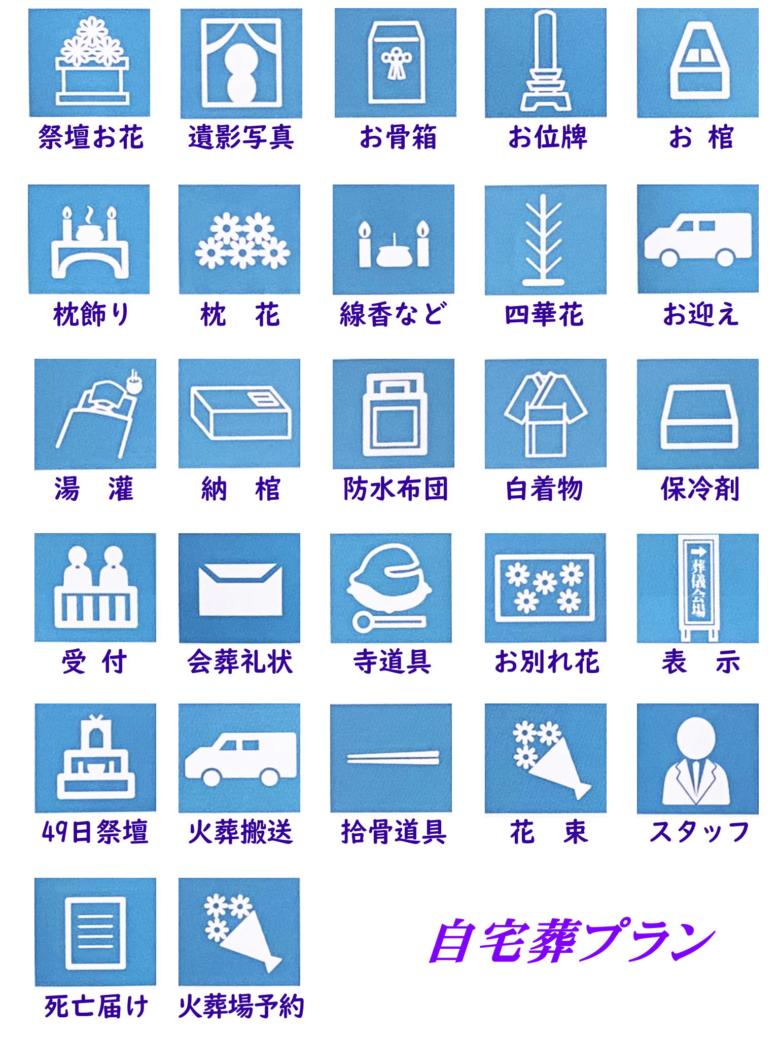 自宅葬プランに含まれている備品内容