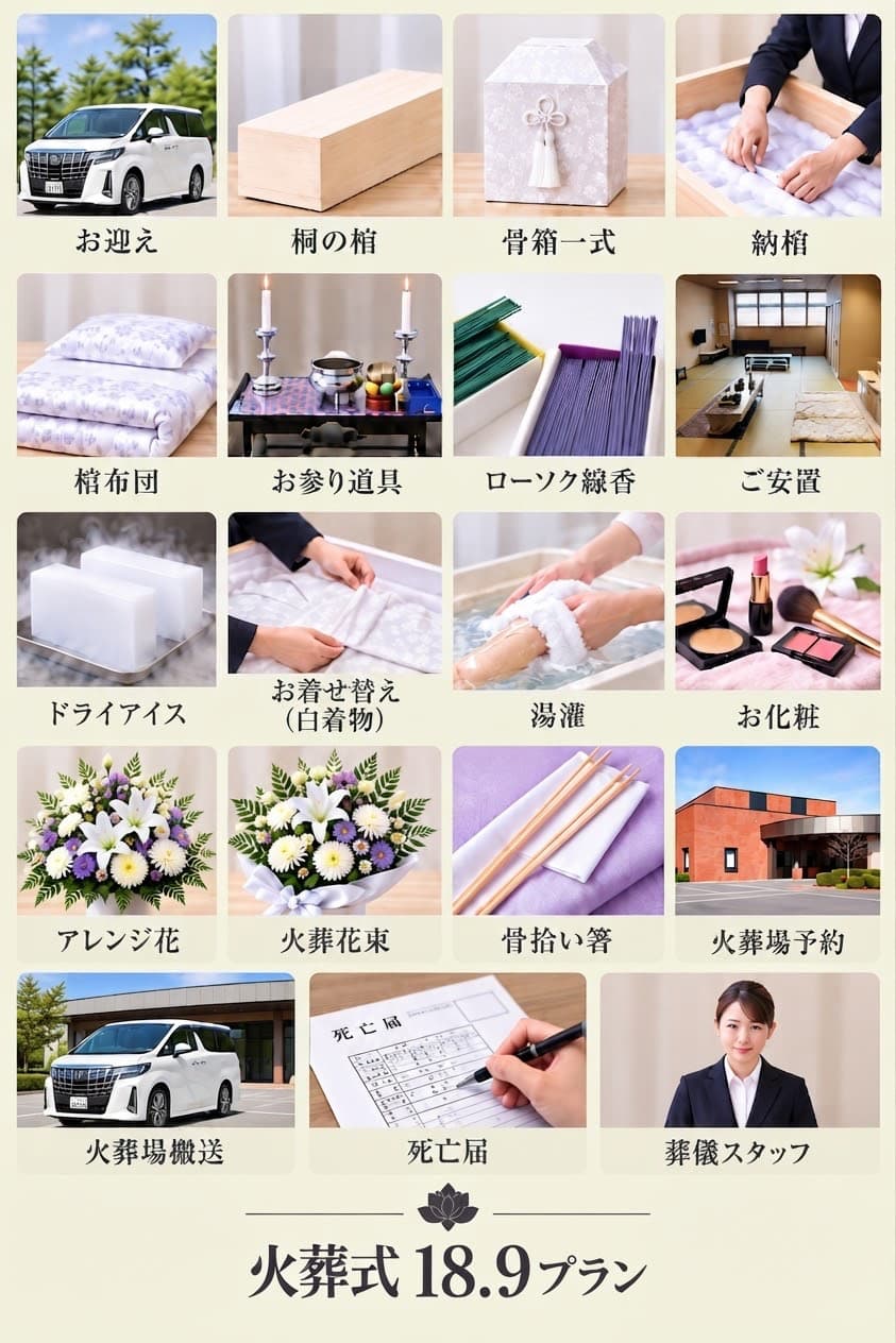 火葬式18.9万円プランには下記の物が全て含まれます